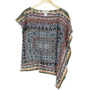 Zozo Blouse Large Silk Earthy Geometric Asymmetric Elevated Indie Wanderlust